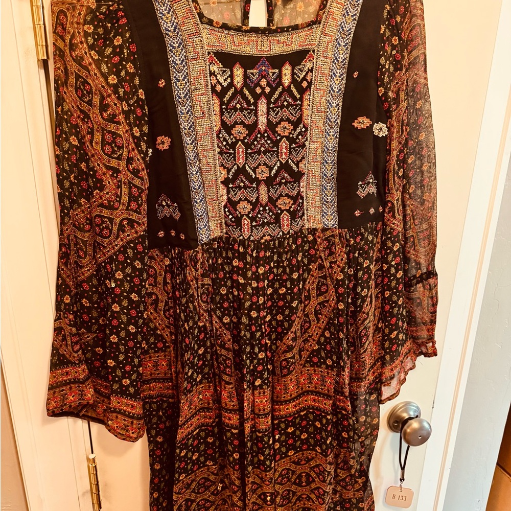 Bohemian Embroidered Black Floral Dress